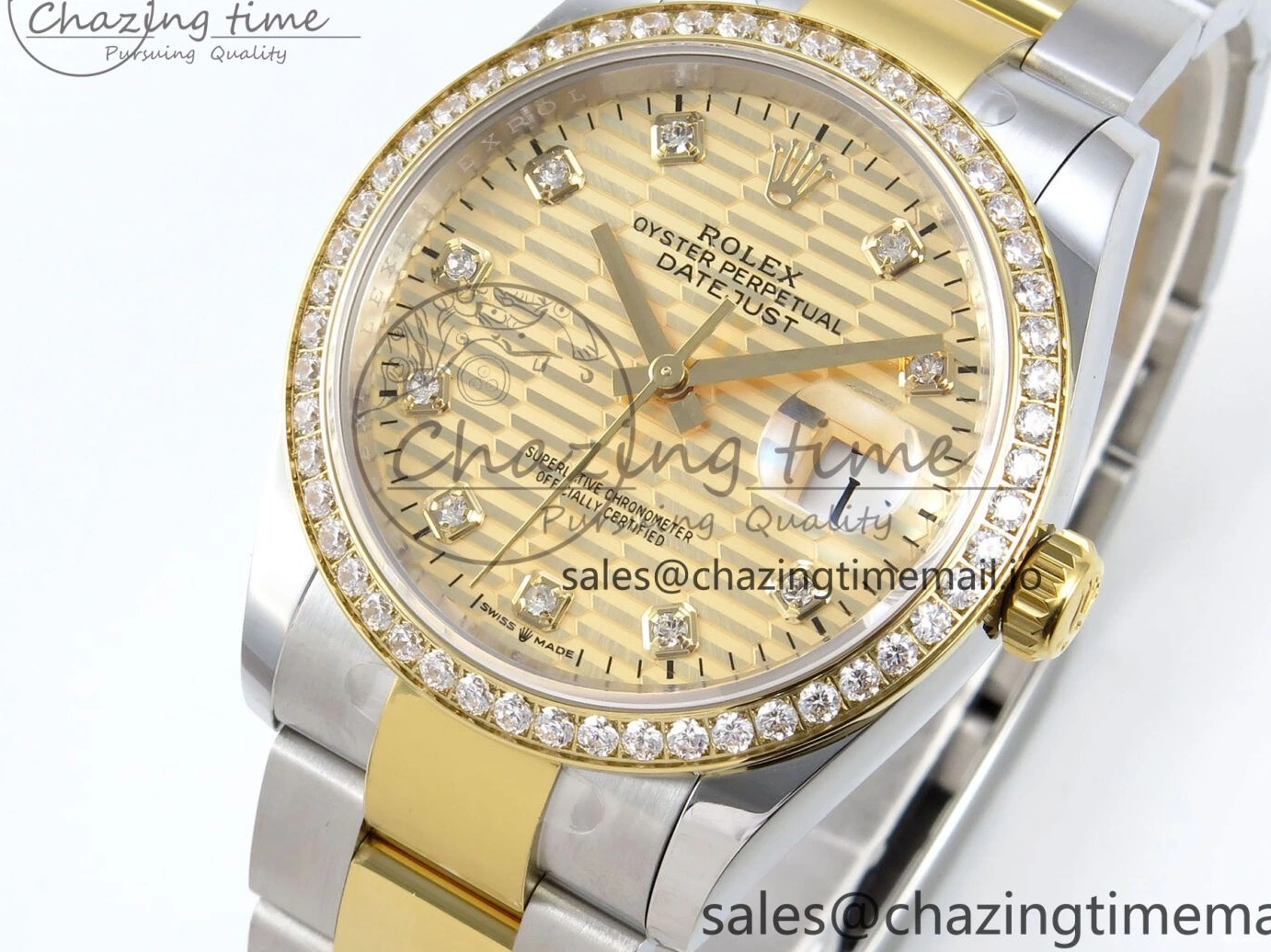 YG Textured Diamonds 126283RBR Dial YG Oyster EWEF SS Best Edition DateJust A3235 Bracelet on 36 0420
